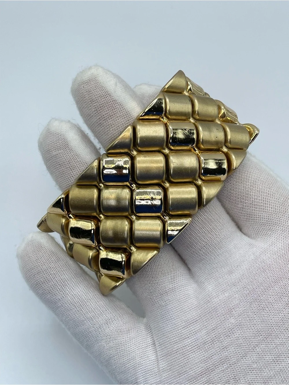 Gold Tone Acrylic Geometric Beaded Wide Stretch Statement Bracelet